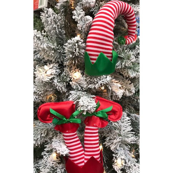Elf Legs & Hat Christmas Tree Clip On Ornament- Adjustable Red White Stripe-NEW - Picture 2 of 2